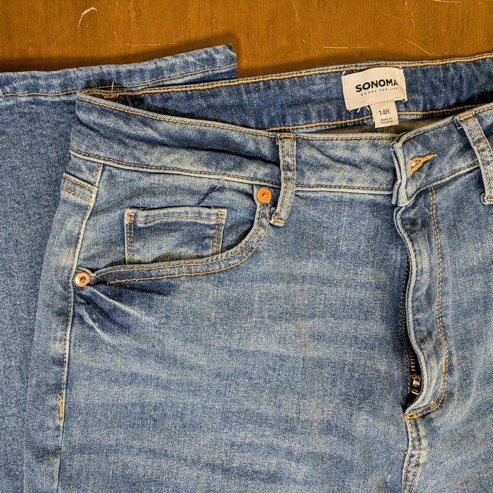 Sonoma Denim Blue Jeans Light Wash High Rise Straight Leg Size 14R 99% Cotton - Picture 6 of 9